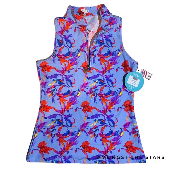 Tzu Tzu Tops - Tzu Tzu Bella Birdie Blue Sleeveless Quarter Zip Golf Top